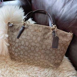Coach Signature Mixed Leather Satchel/ crossbody / tote bag/NWT